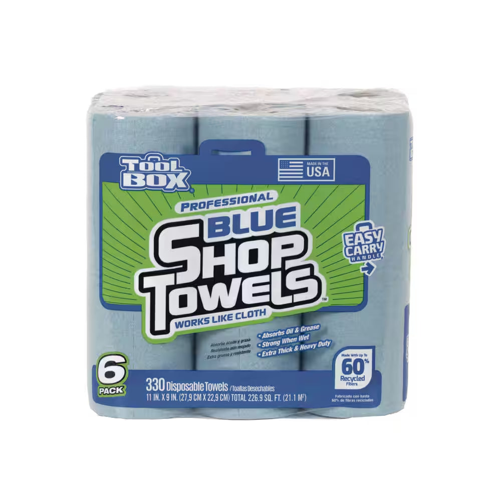 Professional Blue (330Ct Total Sheets; 55Ct per Roll; 11 In. X 9 In. Sheet Size; ) 6-Pack Disposable Shop Towel