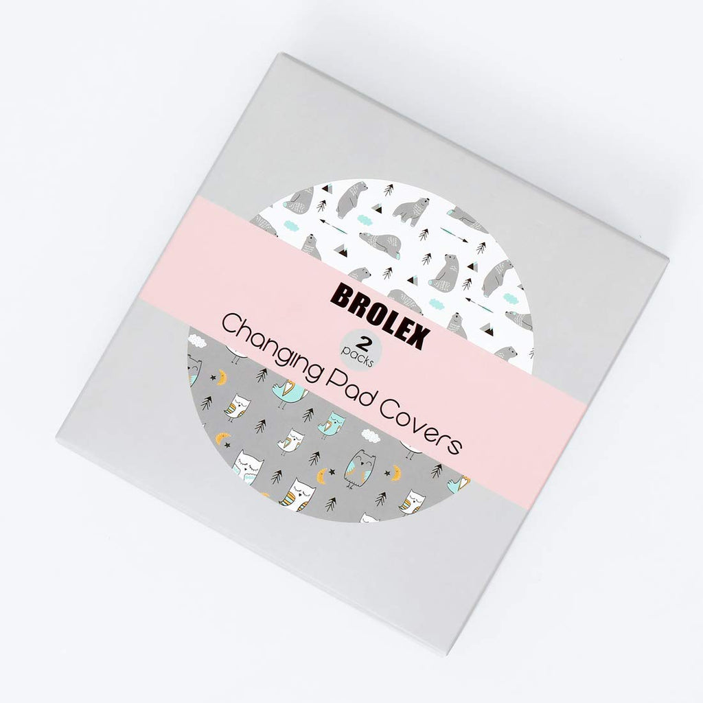 Stretchy-Changing-Pad-Covers- Carddle Sheet Set for Baby Boys Girls,2 Pack Jersey Knit,Owl & Bear